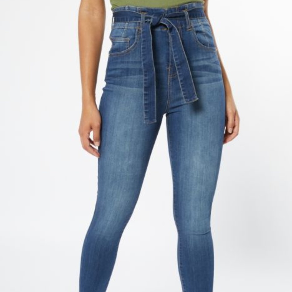 Medium Wash Paperbag Waist Jeggings